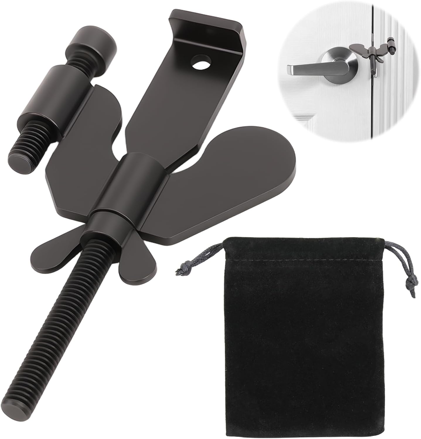 Bloqueador De Puerta Portatil Negro Con Bolsa De Viaje – Cerradura De Seguridad Para Habitaciones Pestillo Sin Agujeros Portable Door Lock Para Hotel Apartamento Oficina Y