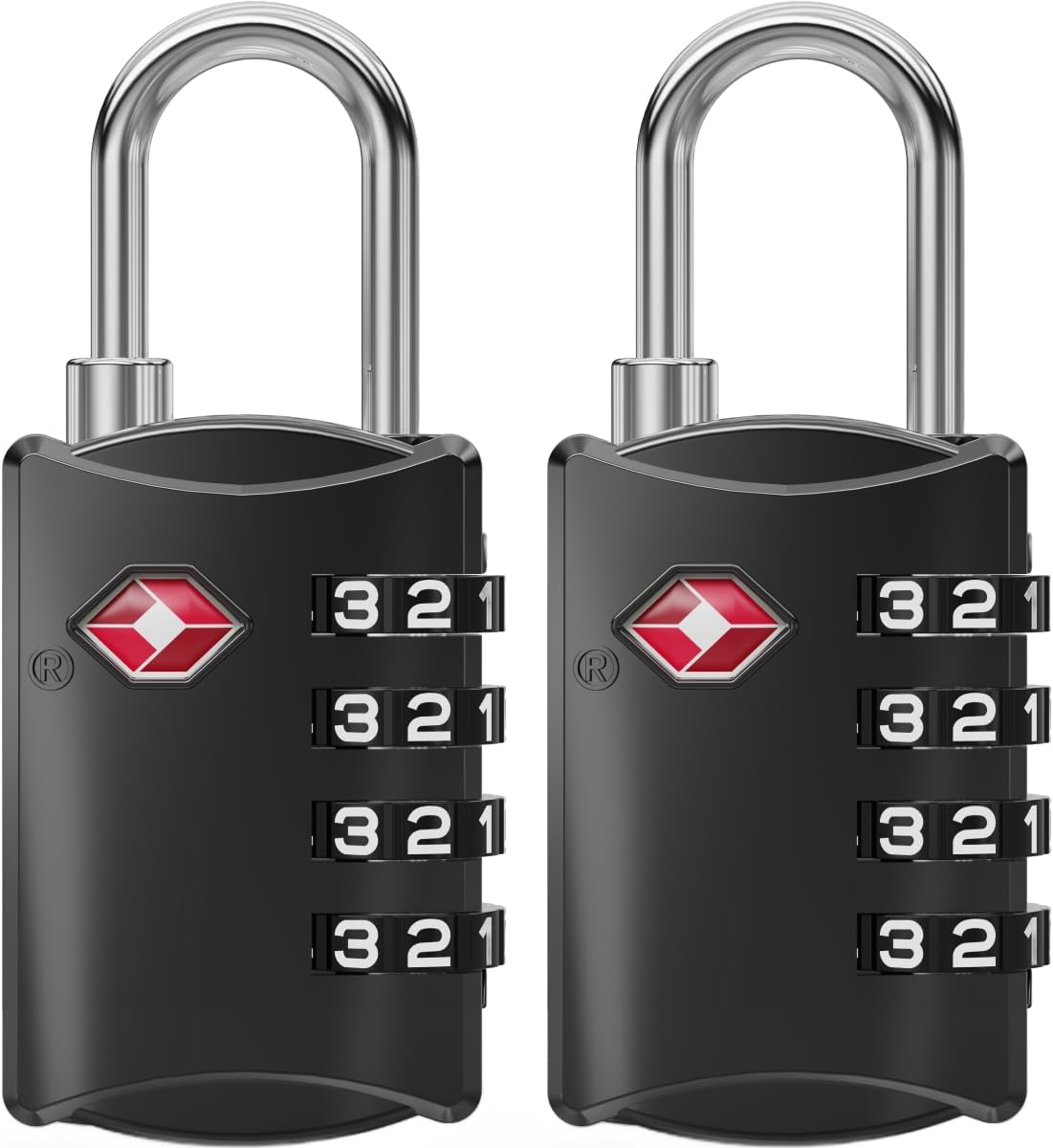 Candado TSA de combinacion de 4 cifras para viaje – seguridad para maleta mochila bolsa de deporte y equipaje de mano – pack de 2 negro