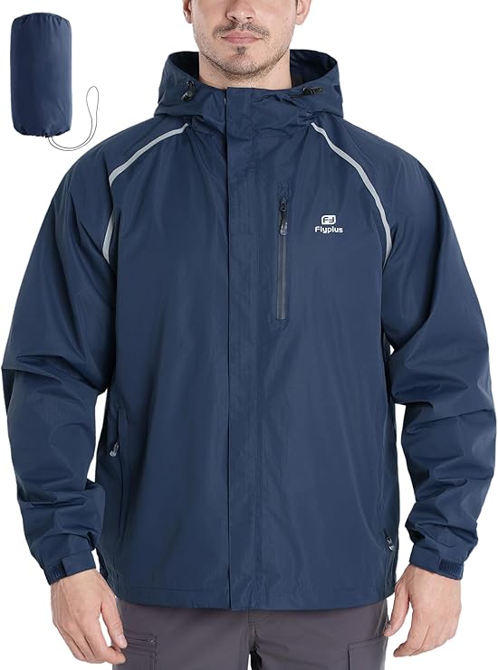 Chubasquero para hombre ligero impermeable plegable con capucha chaqueta reflectante para bicicleta cortavientos transpirable para senderismo correr camping al aire