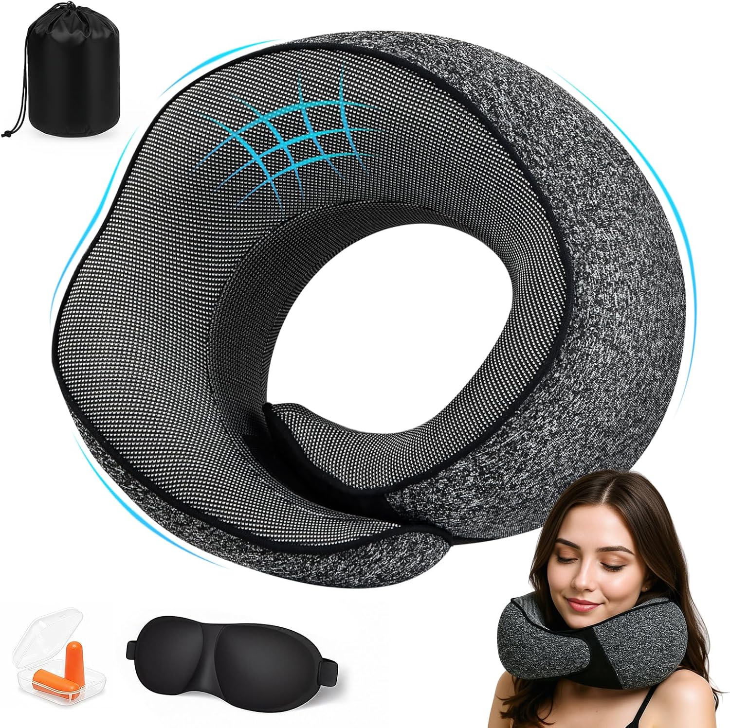 Cojin Cuello ViajeAlmohada AvionAlmohada Viaje CuelloCojin Avion CuelloTravel Pillowcon Mascara de Ojos 3DTapones y Bolsapara Oficina Viajar