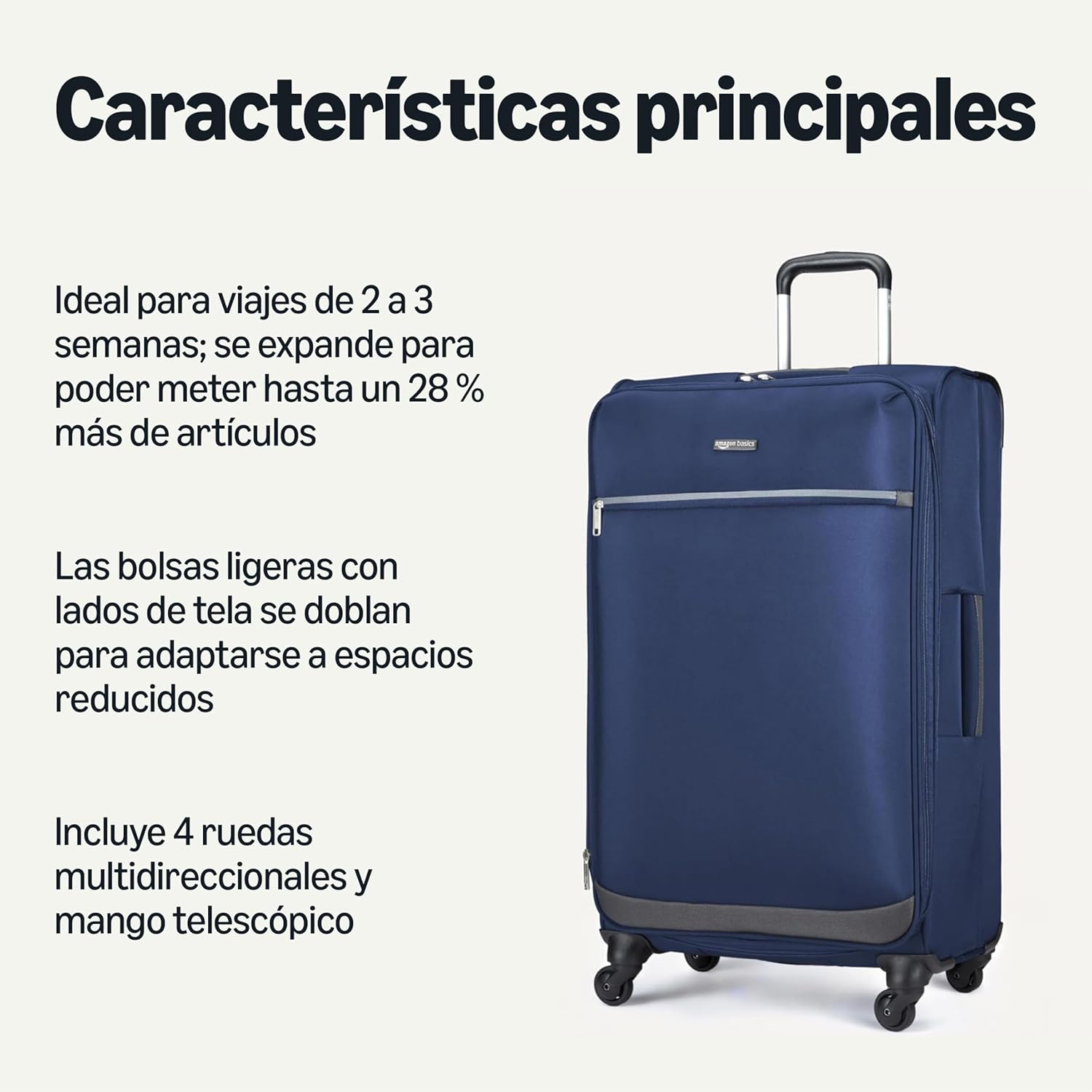Maleta Blanda Grande 76 cm Con 4 Ruedas Giratorias Multidireccionales 360° Expandible Bolsillo con Cremallera y Correas Asa Telescopica