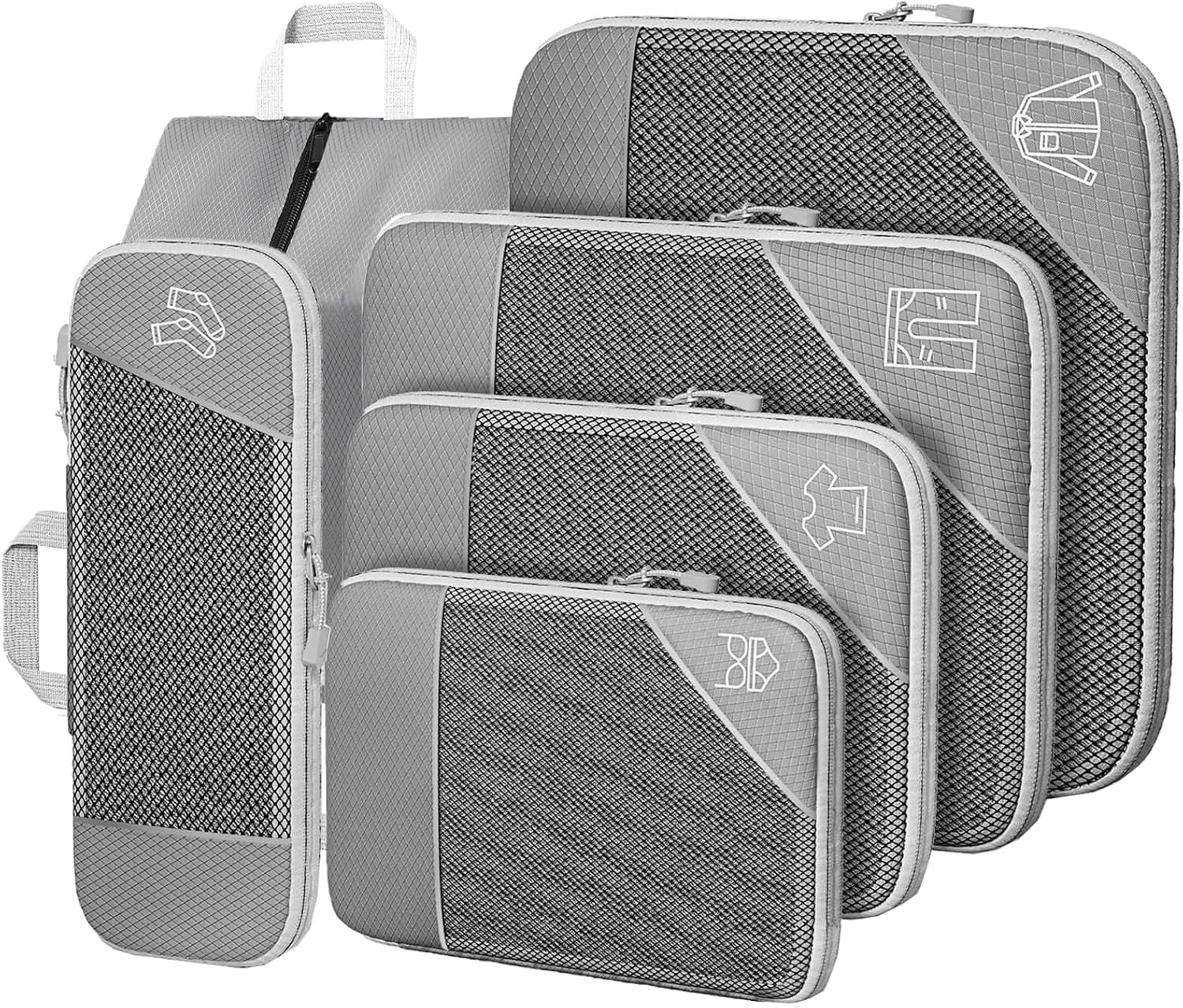 Organizador Maleta Bolsas Organizadoras Maleta 6 Piezas Compression Packing Cubes Gris Ultraligero Extensible Organizador Maleta Viaje para Guardar Ropa Mientras Viaja