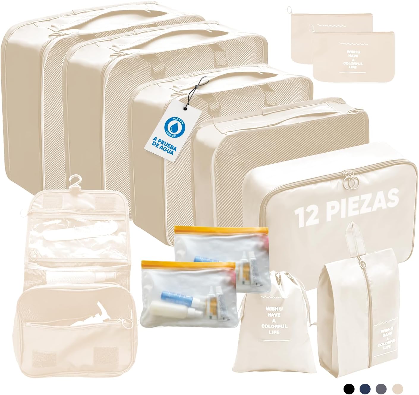 Organizador Maleta Viaje de 12 Piezas Organizadores de Maletas Impermeables Packing Cubes Separadores de Ropa Compactos para Equipaje Bolsas Organizadoras para Mochila
