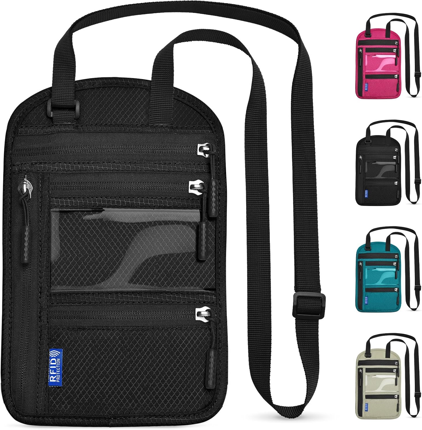 Portadocumentos Viaje de Cuello con Bloqueo RFID Cartera de Cuello Pasaporte Impermeable Funda Colgante para Pasaporte