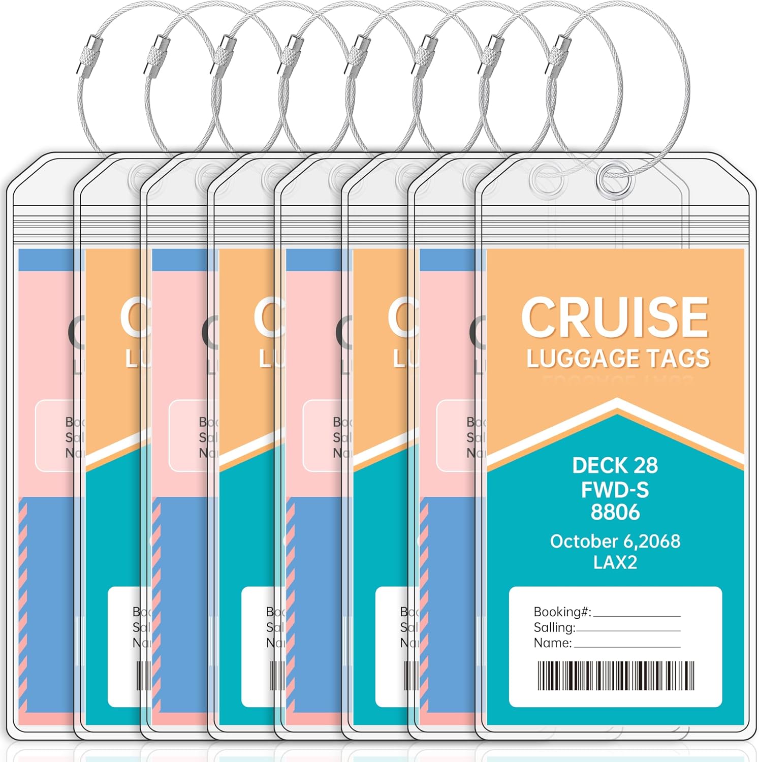 Teskyer 8 Piezas Cruceros Etiqueta Maleta Viaje Compatible con PO Princess Carnival MSC NCL Impermeable Transparente Duradero con Zip Seal Lazos de Acero